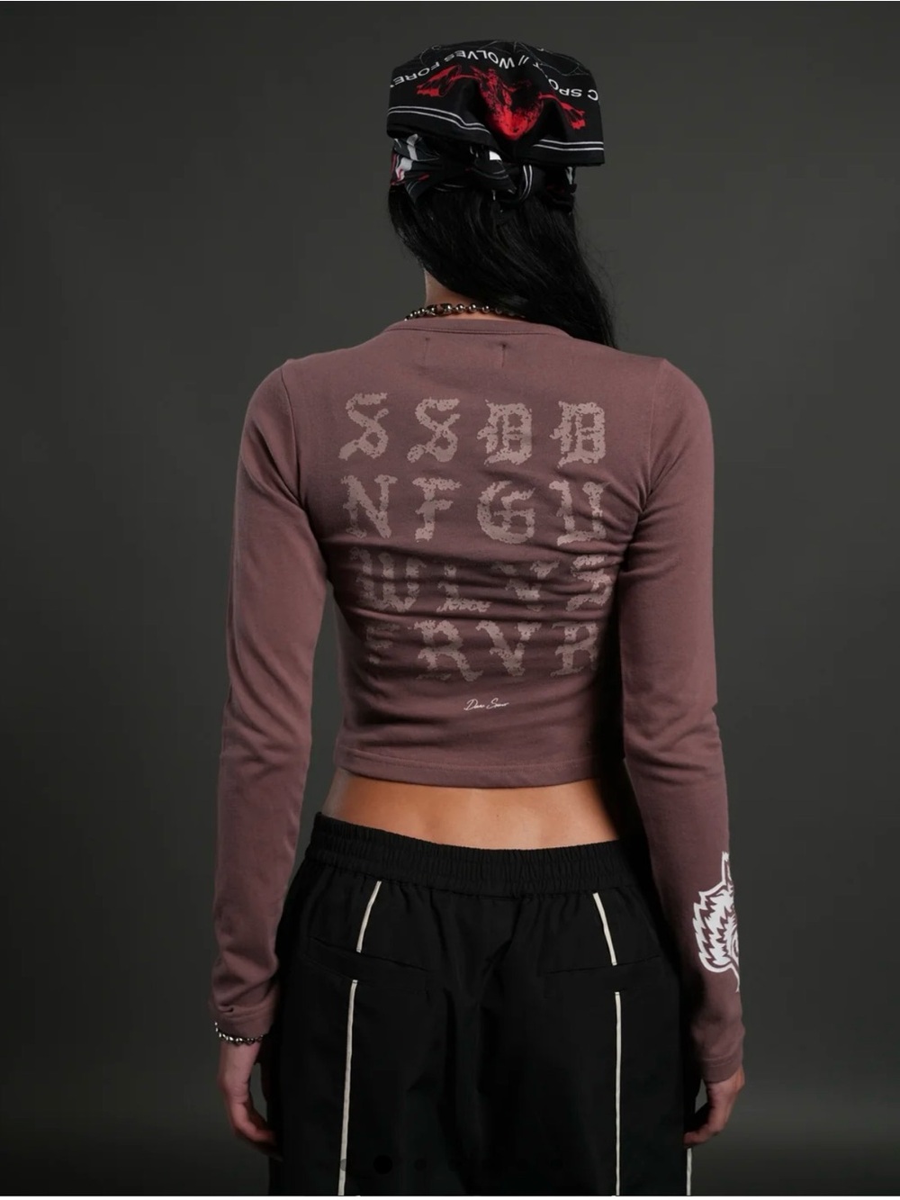 Darc Sport Mauve Long-Sleeve Crop Top with White Graphic